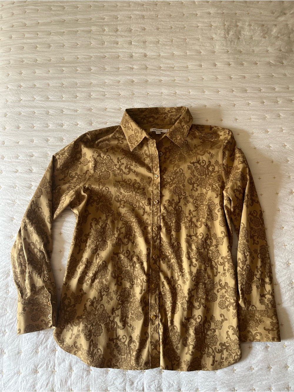 Chico's Tan and Brown Floral Paisley Blouse
